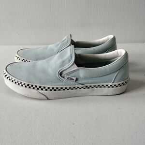 Vans Check Foxing Slip On Cool Blue Sneakers Womens 9 Men 7.5 Travel Comfort